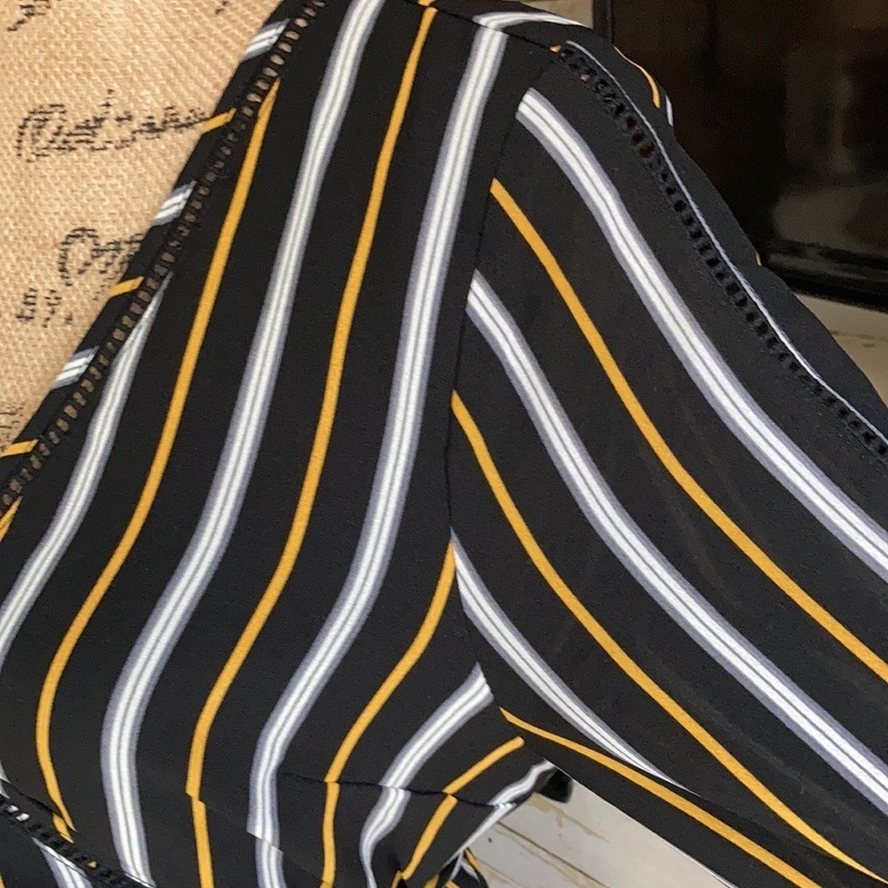 Jane Plus One black and gold pinstripe long cut out sleeve maxi wrap dress - Picture 11 of 16